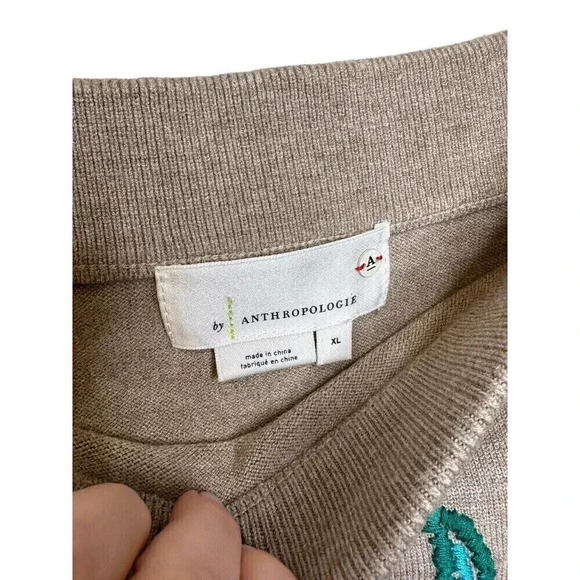 By Anthropologie Sweater Skirt Embroidered Size XL NWT in Neutral Motif - Picture 6 of 9